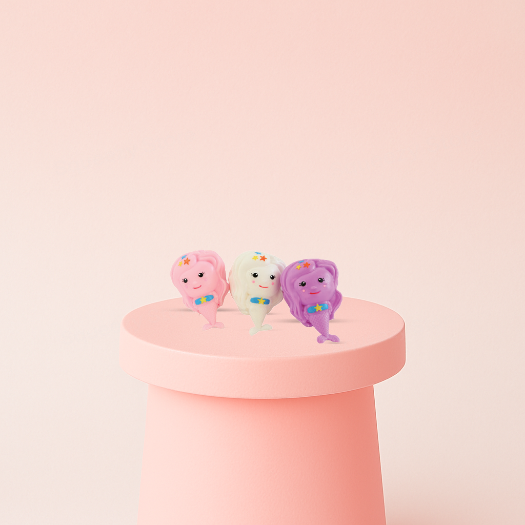 EVA Mermaid soft EVA stress relief toy in pink, cream, and purple mermaid designs.