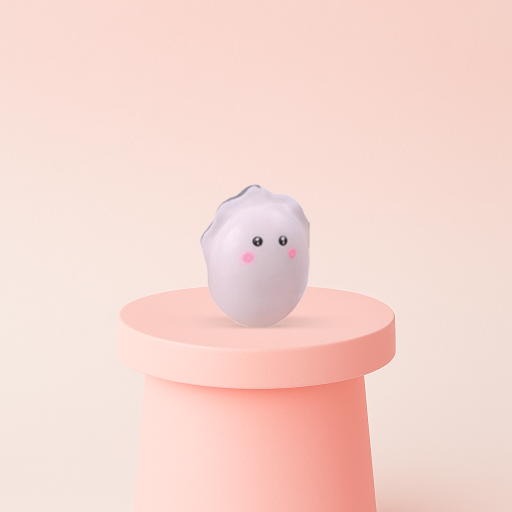EVA Oyster soft sensory toy with white shell design and tiny pink cheeks.