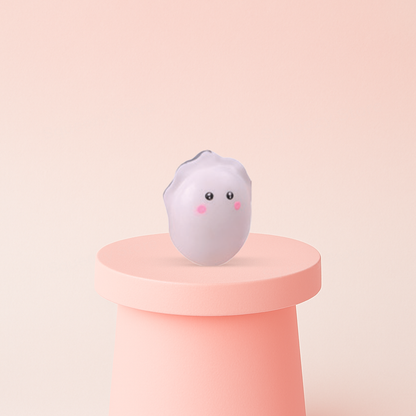 EVA Oyster soft sensory toy with white shell design and tiny pink cheeks.