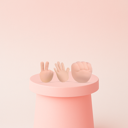 EVA Rock, Scissor, Paper soft EVA stress relief toys shaped like rock, scissors, and paper hand gestures.