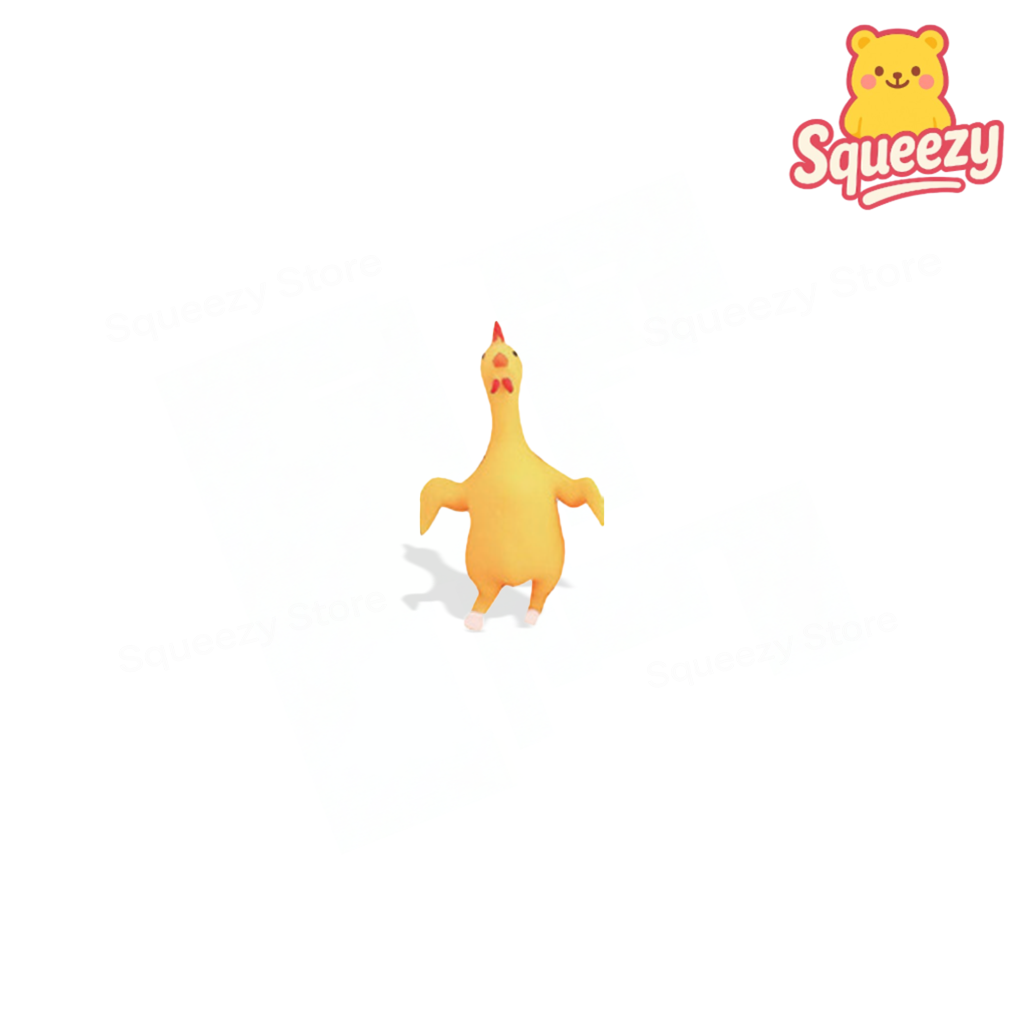 EVA Rooster with Mesh Bag soft EVA stress relief toy shaped like a yellow rooster.