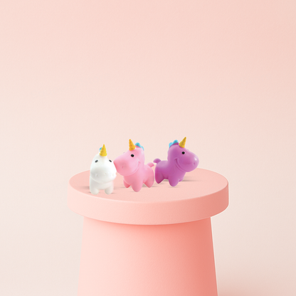 EVA Unicorn, Style1 soft EVA stress relief toy in white, pink, and purple unicorn designs.