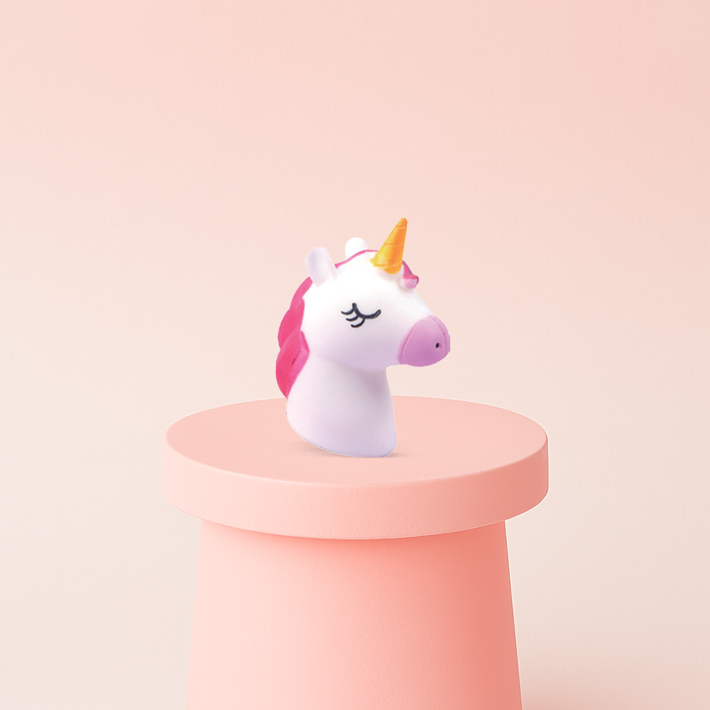 EVA Unicorn Style2 soft sensory toy with white body, pink mane, purple tail, and golden horn.
