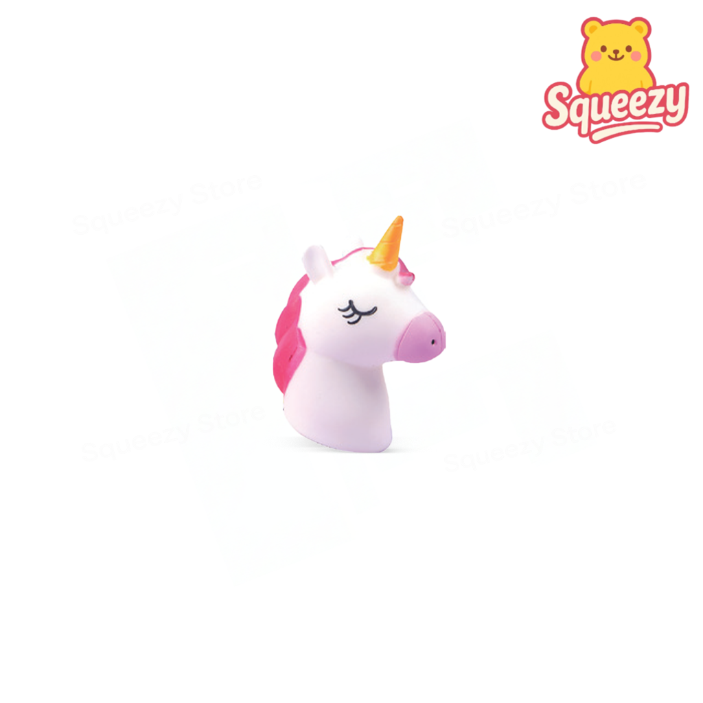 EVA Unicorn Style2 soft EVA stress relief toy shaped like a white unicorn with pink mane and golden horn.