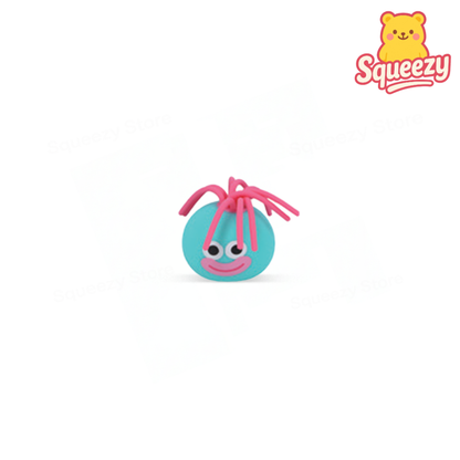 Blue Emoji Face EVA Ball with Hair soft squeezable toy with colorful rubber hair.