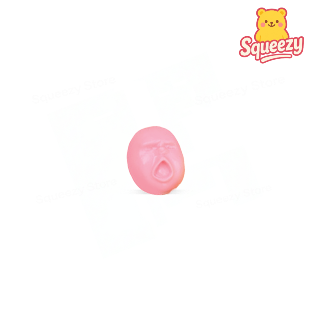 Pink Face Emoji Squishy soft EVA stress relief toy with playful facial expression.