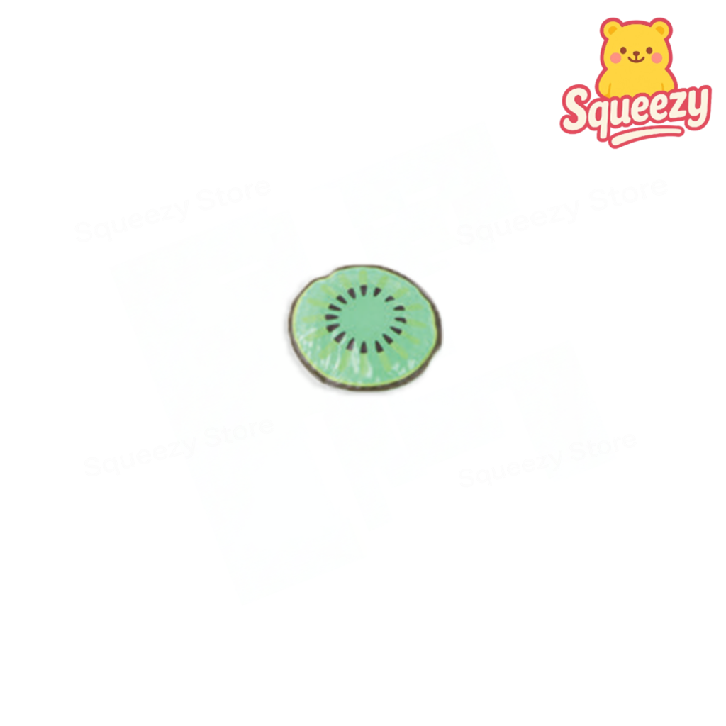 Green kiwi-shaped object with 'Squeezy' logo on a white background