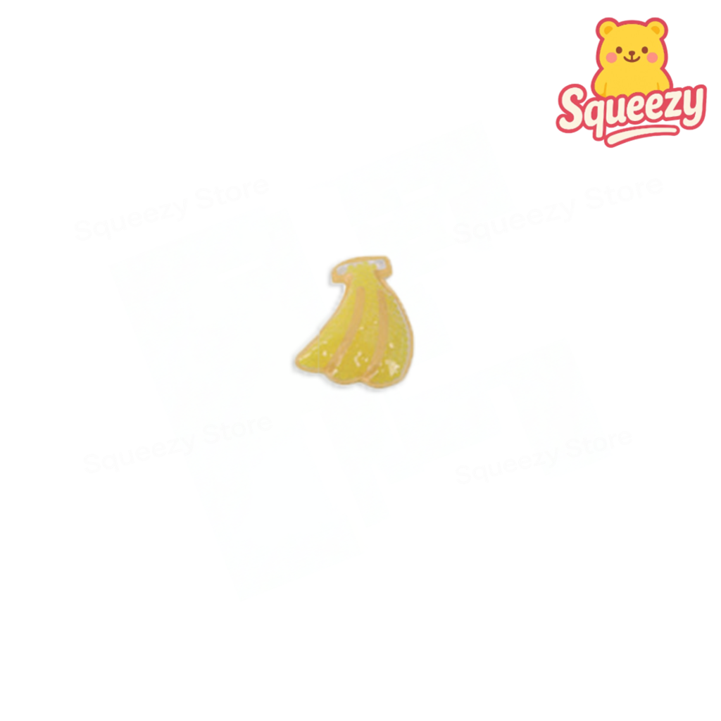 Yellow banana-shaped object with 'Squeezy' logo on a white background