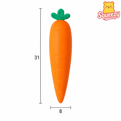 Giant Carrot Squishy size comparison image showing dimensions of 31 × 8 cm.