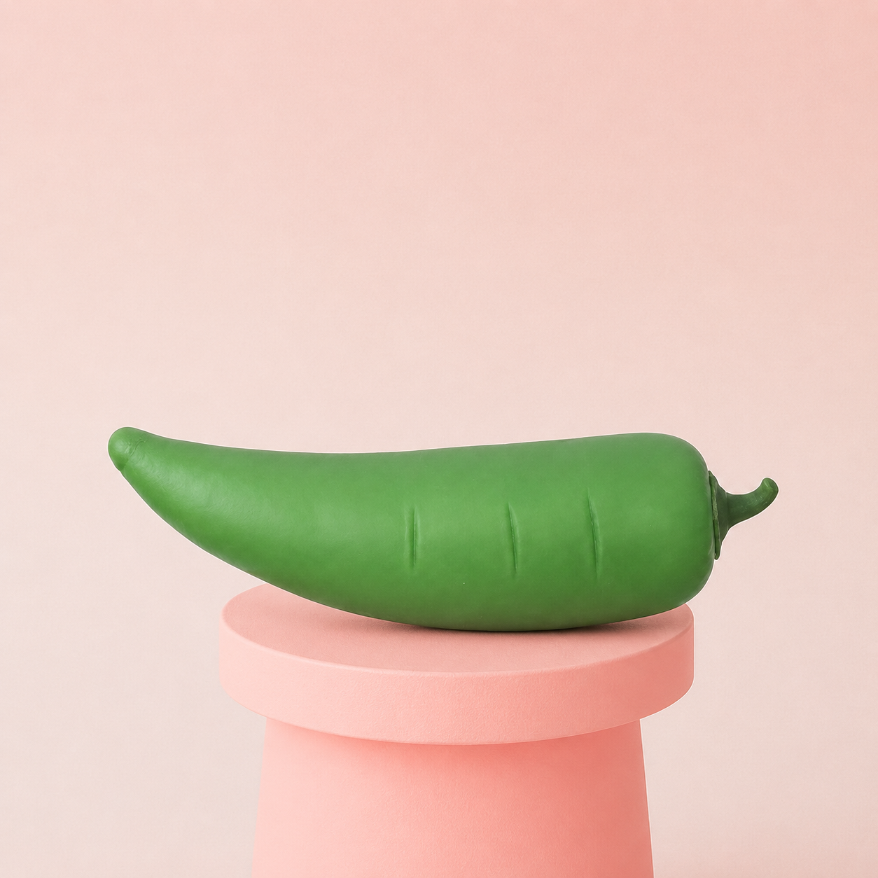 Giant Green Chili Pepper Jumbo Squishy displayed on a pink stand – oversized soft stress relief toy