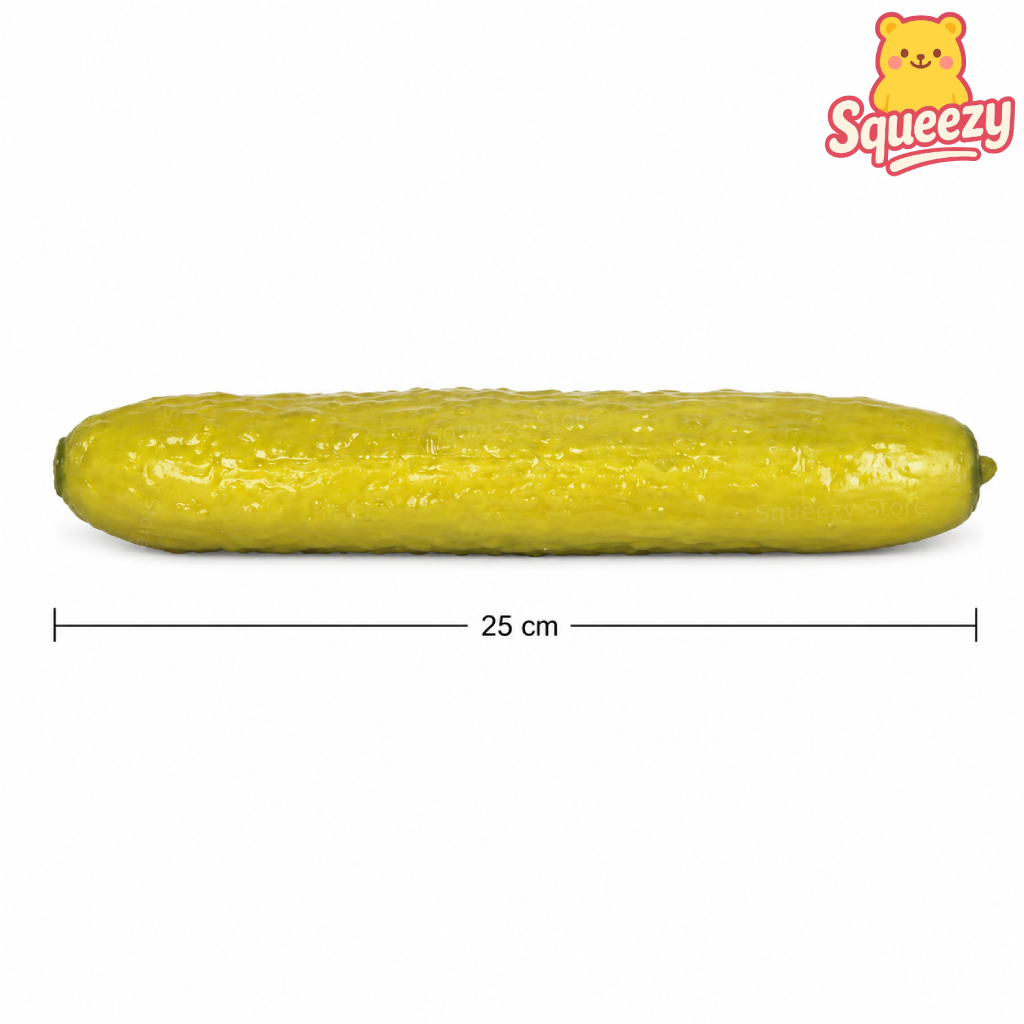 Giant Pickle Squishy size comparison image showing the 25 cm oversized pickle design.