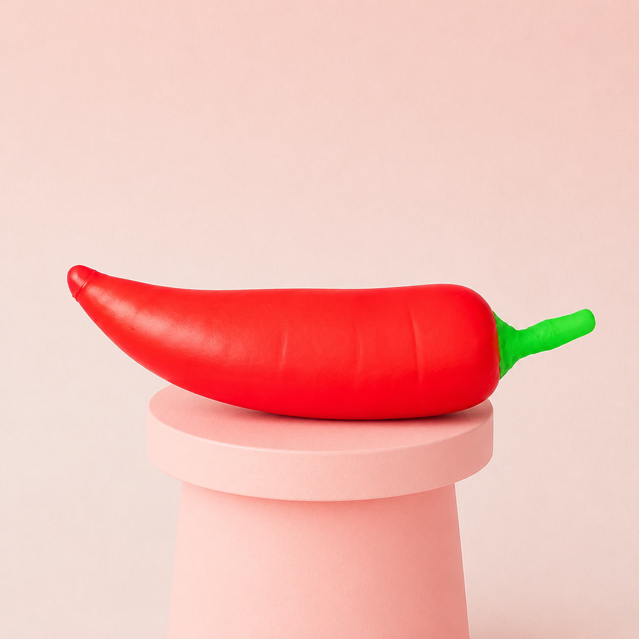 Giant Red Chili Pepper Jumbo Squishy displayed on a pink stand – oversized soft stress relief toy