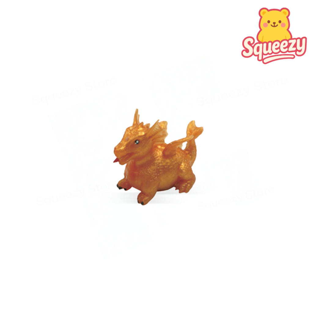 Gold Flying Dragon squeezable dragon toy for sensory play and stress relief.