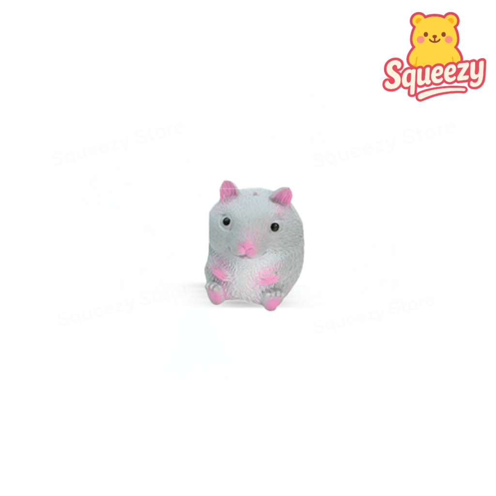 Gray EVA Hamster soft EVA stress relief toy with pink paws and cute cartoon expression.