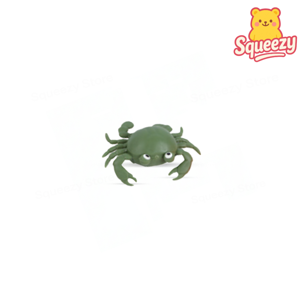 Green EVA Crab with Mesh Bag soft stress relief toy shaped like a cartoon crab.