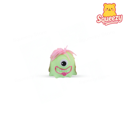 Green EVA Monster squeezable sensory toy with colorful hair.