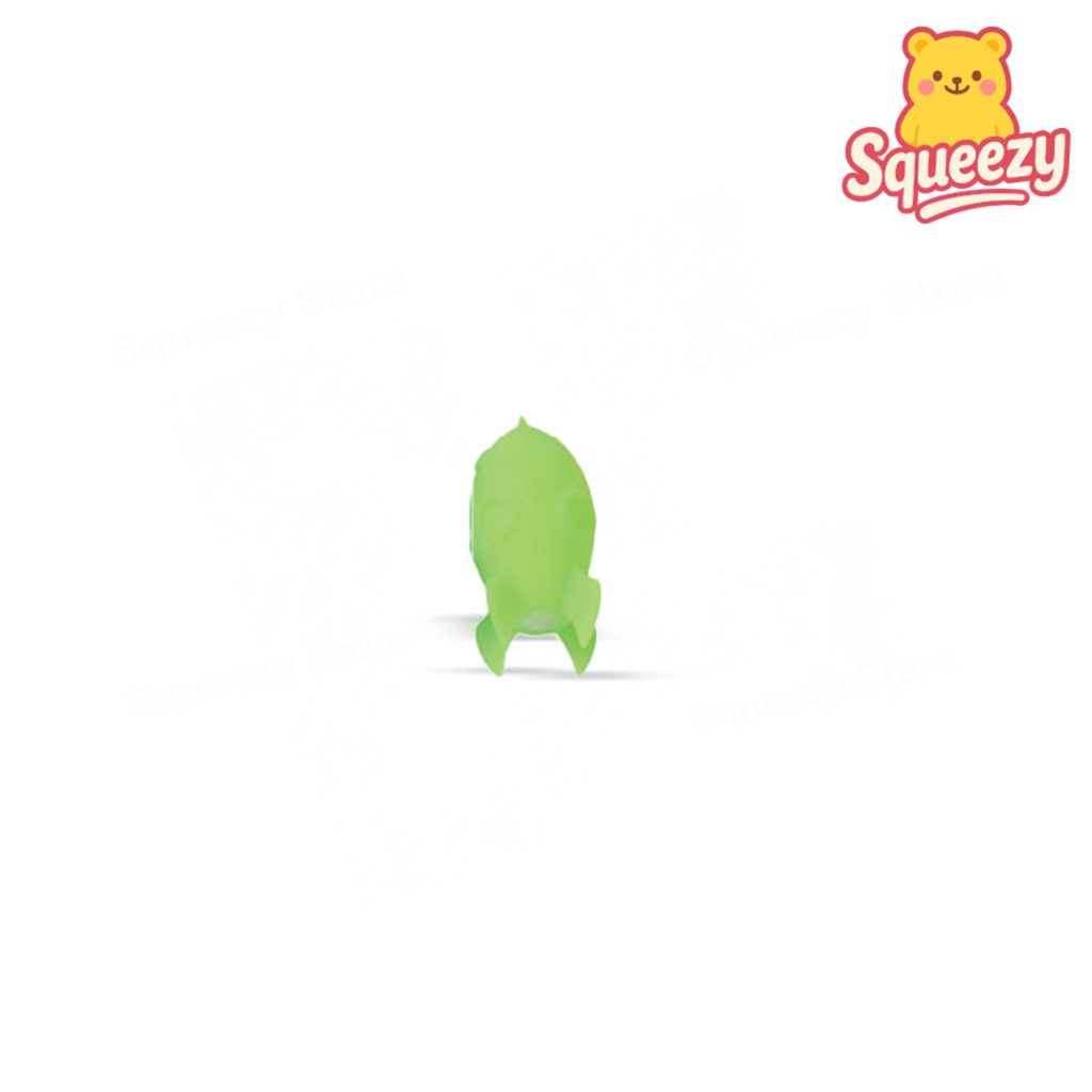 Green EVA Rocket soft stress relief toy with playful space-themed design.
