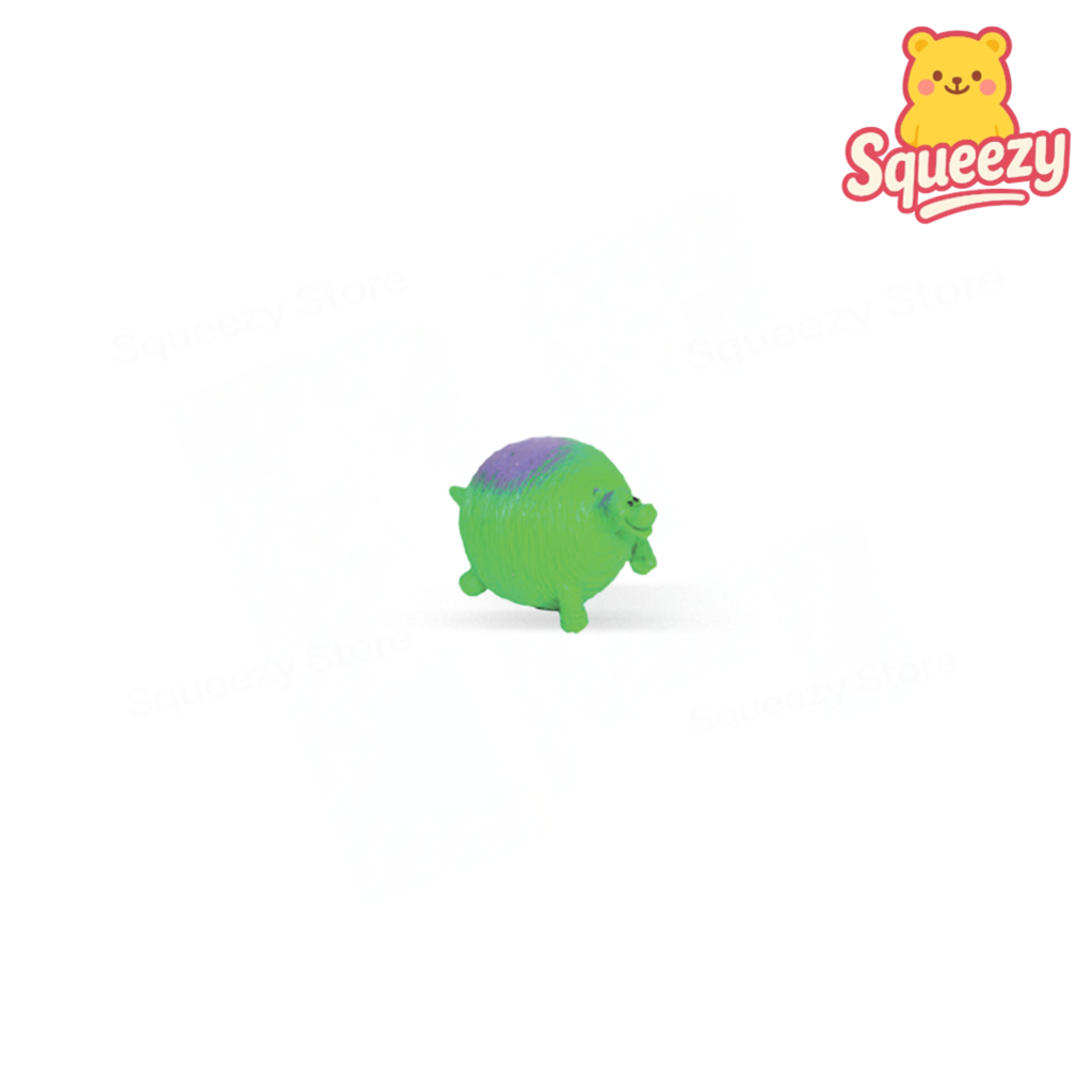 Green Little Dinosaur soft EVA stress relief toy with purple spots and dinosaur shape.