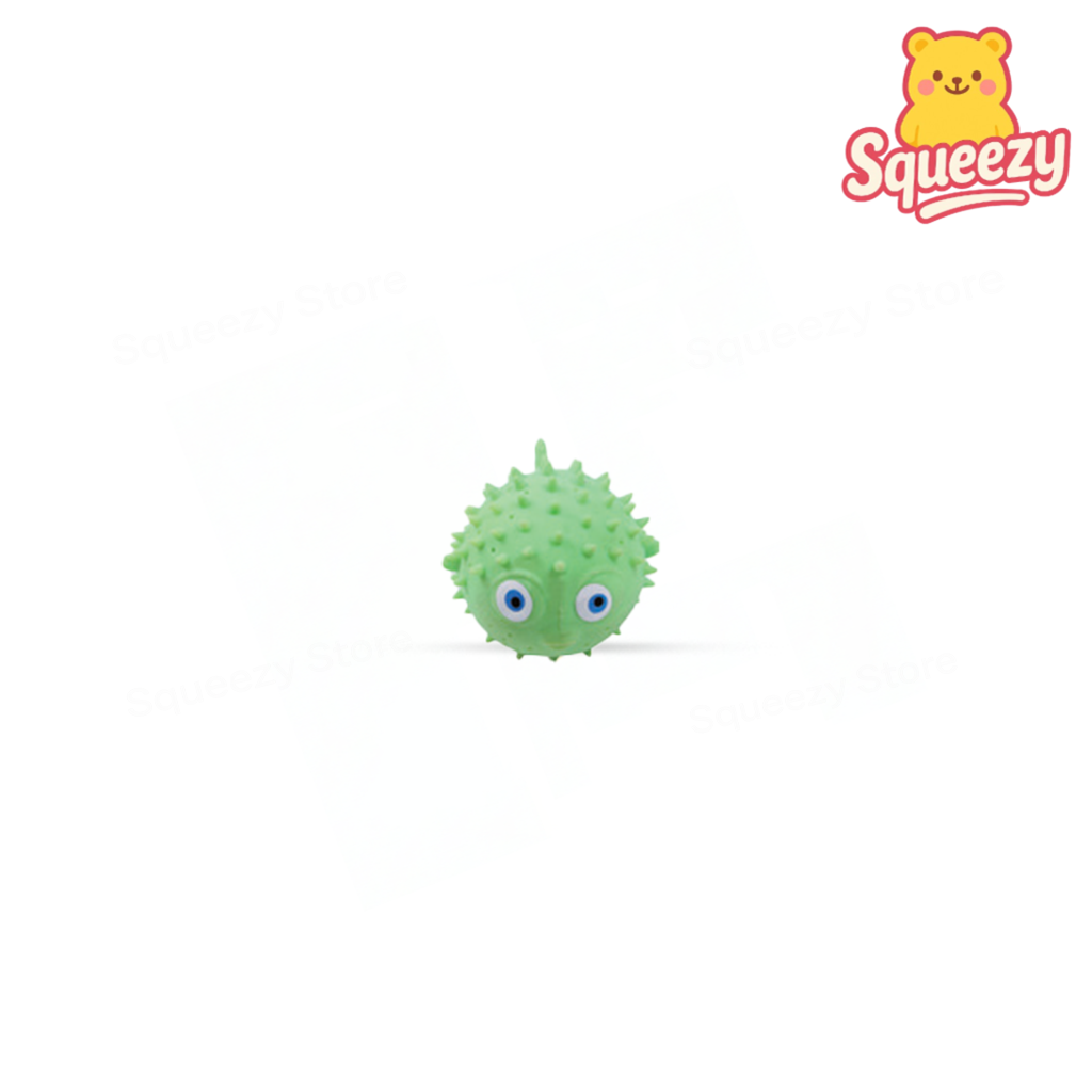 Green Water Splashing Fish soft sensory toy with soft spikes and playful pufferfish design.