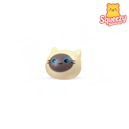 Grey Super Squishy Cat round cat-shaped slow-rising stress relief toy in assorted colors.