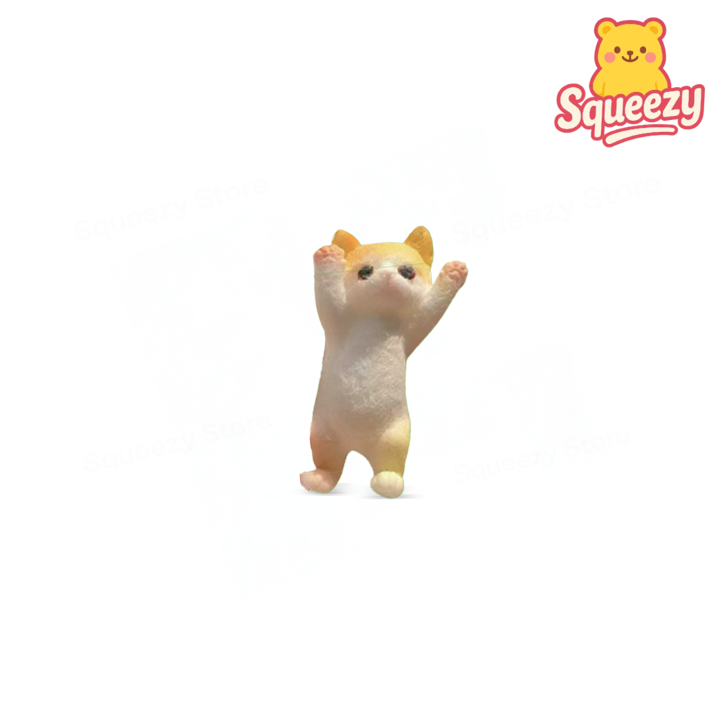 Hands-Up Orange Cat Squishy small size super soft slow-rising stress relief toy.