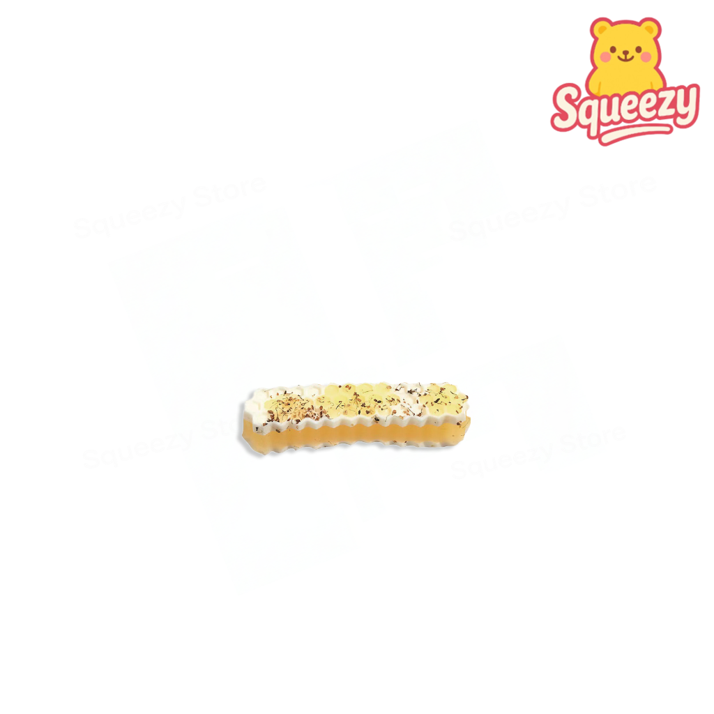 Honey Stick Squishy soft stress relief toy designed as a realistic honeycomb dessert bar with creamy topping details.