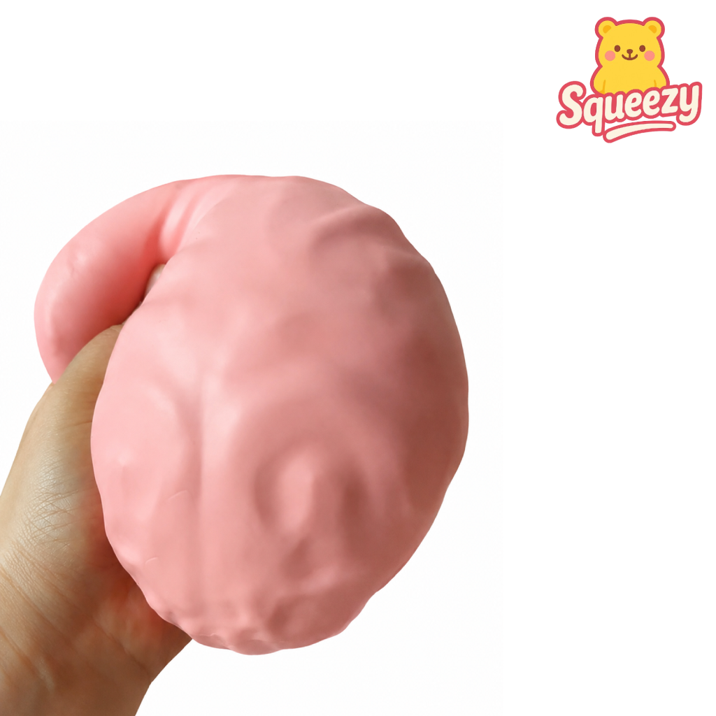 Huge Brain Squishy Stress Relief Toy Being Squeezed – Soft Slow Rising Sensory Brain Squishy