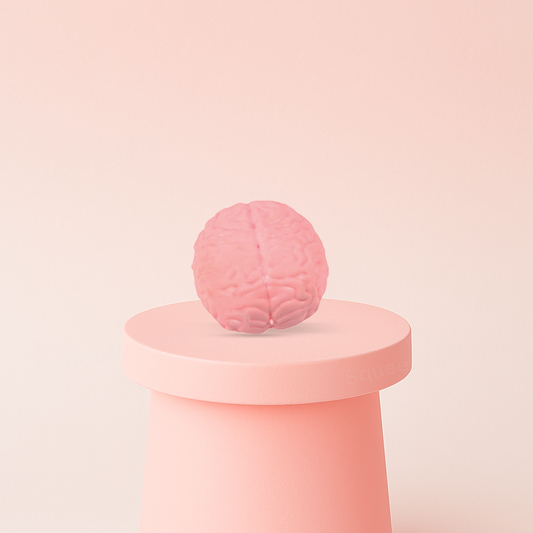 Huge Size EVA Brain displayed on a pastel stand, giant soft sensory toy for stress relief.