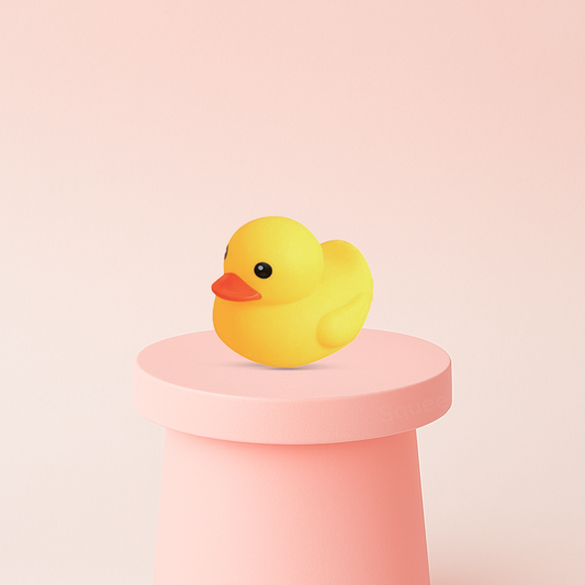 Huge Size EVA Duck displayed on a pastel stand, giant soft sensory toy for stress relief.