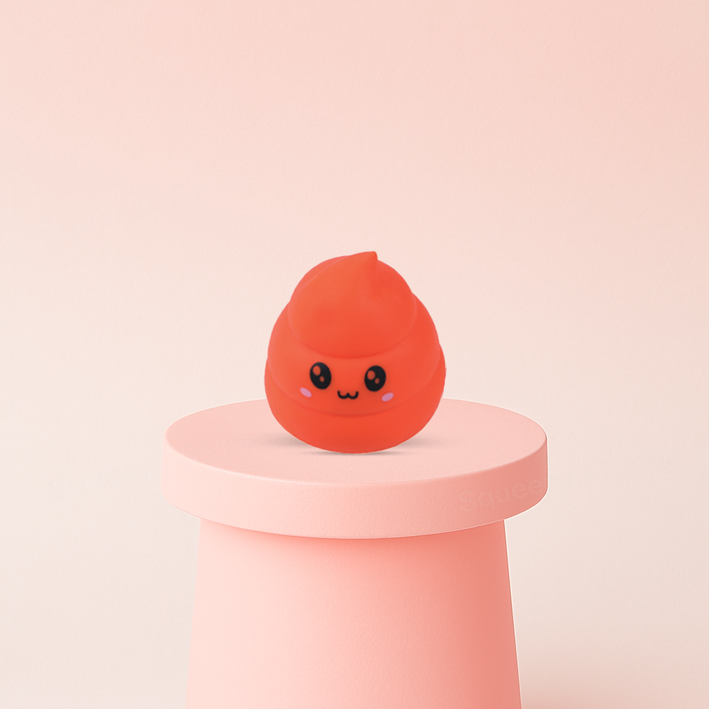 Huge Size EVA Poo displayed on a pastel stand, giant soft sensory toy for stress relief.
