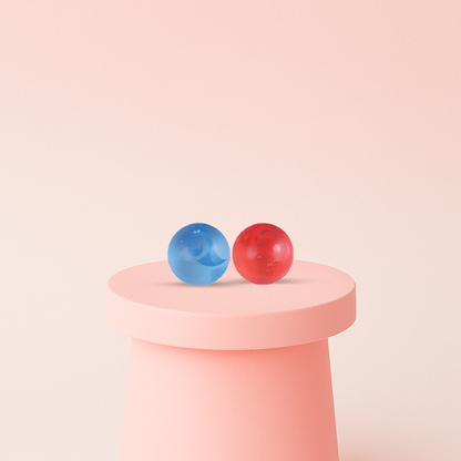 Ice and Fire Maltose Ball translucent stress relief balls in red and blue colors.
