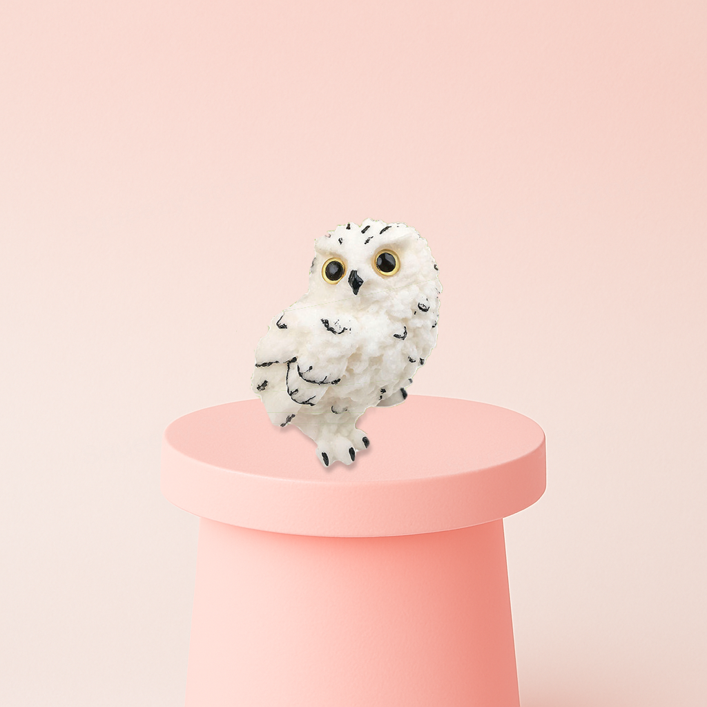 Jumbo Owl Squishy displayed on a pastel stand, ultra-soft slow-rising sensory toy for stress relief.