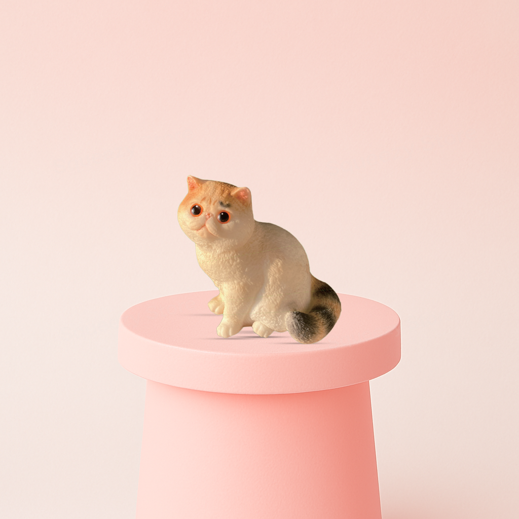 Jumbo Sitting Cat Squishy displayed on a pastel stand, ultra-soft slow-rising sensory toy for stress relief.