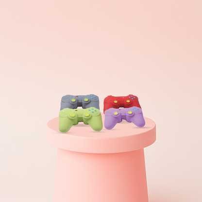 Jumbo Size EVA Gamepad soft game controller stress relief toy available in gray, red, purple, and green.
