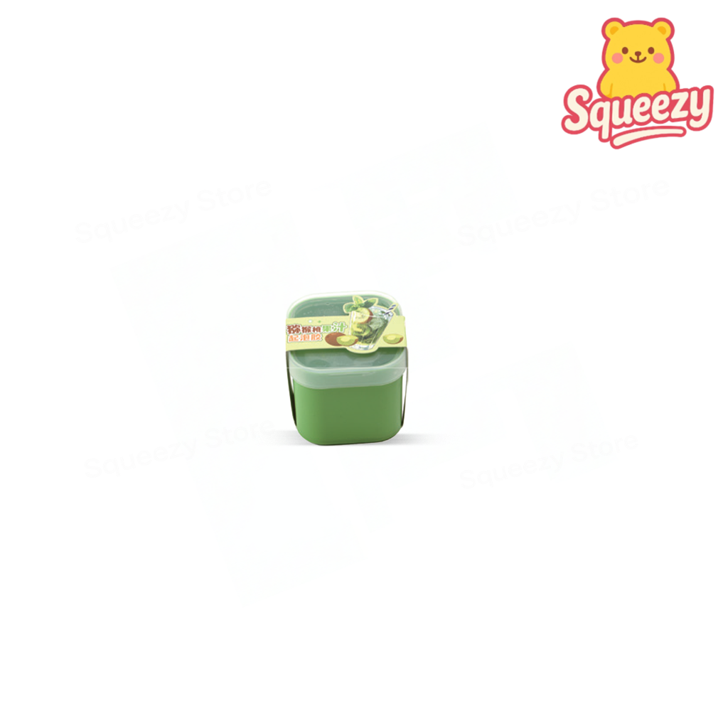 Kiwi Juice Slime in a green juice cup container with kiwi-themed label.