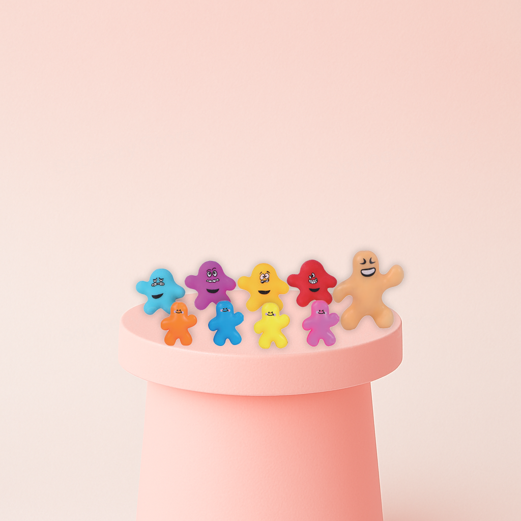 Little Size Squishy Man collection featuring colorful human-shaped characters with funny cartoon expressions.