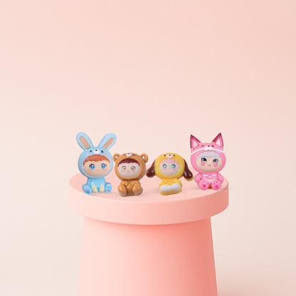Lovely Doll Squishies featuring bunny, cat, bear, and lion costume characters, super soft slow-rising stress relief toys.
