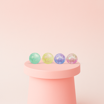 Maltose Ball with Glitter collection featuring clear jelly-like balls filled with sparkling glitter.