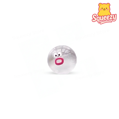 Mini Cute Squishy transparent stress relief toy with bright pink lips and a surprised expression.