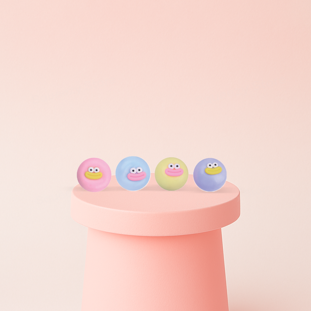 Naughty Face Super Ball stress relief toys in blue, yellow, pink, and purple colors with funny cartoon faces.