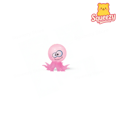 Pink Octopus with Suction Cup soft stress relief toy with cartoon glasses and flexible tentacles.