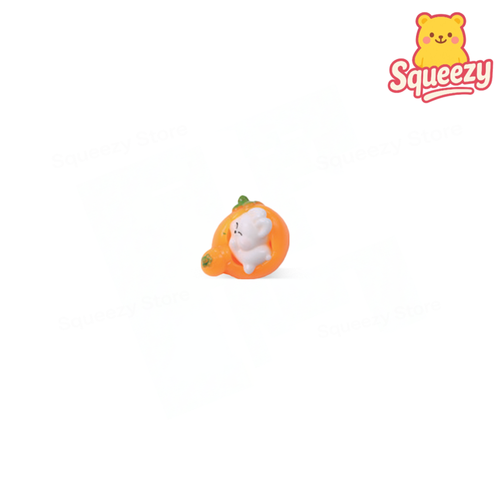 Orange Bunny Squishy — Orange bunny in cozy bed squishy, soft slow-rising sensory toy.