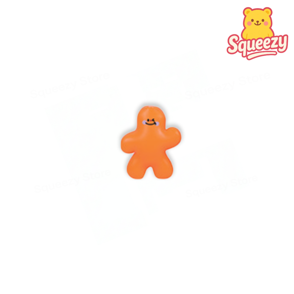 Orange Little Size Squishy Man soft EVA stress relief toy with smiling face.