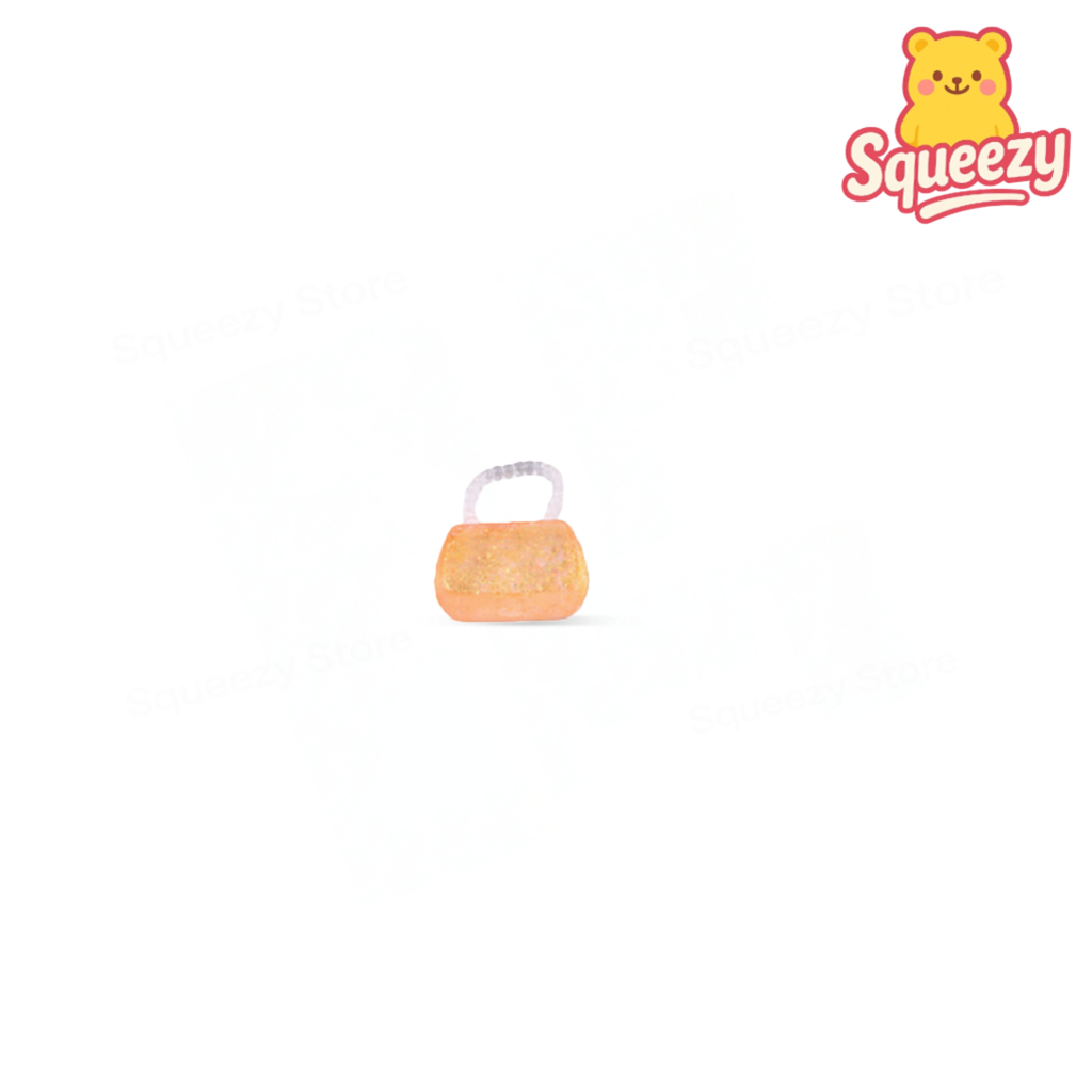 Orange Squishy Handbag with Maltose sensory toy with translucent glitter-filled design.