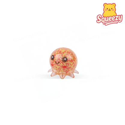 Orange Squishy Octopus with Beads soft EVA stress relief toy filled with colorful beads.