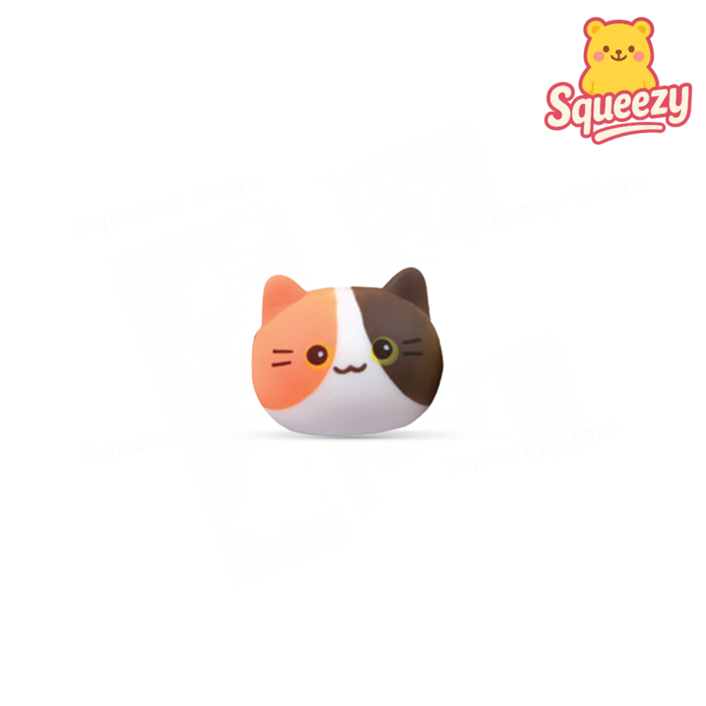 Orange  Super Squishy Cat round cat-shaped slow-rising stress relief toy in assorted colors.