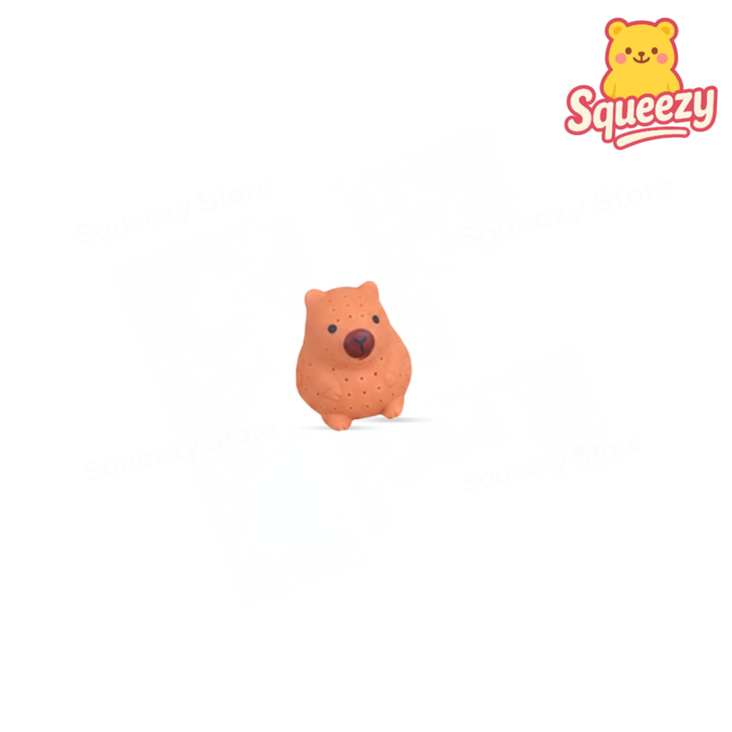 Peach Water Splashing Capybara soft EVA stress relief toy with rounded body and cute expression.