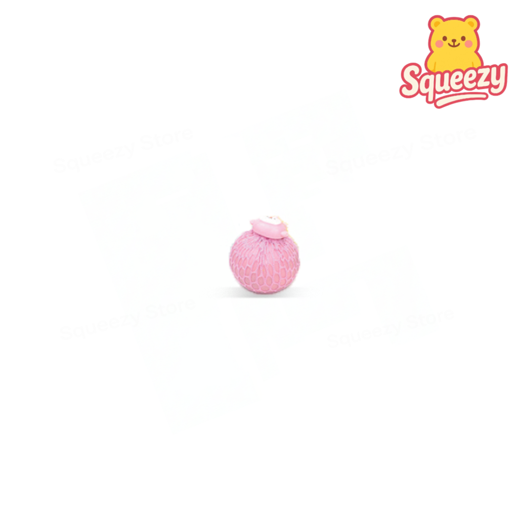 Pink Animal Theme Mesh Ball cute stress relief toy with mesh texture and animal face.