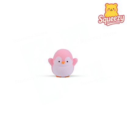 Pink EVA Lovely Penguin soft penguin stress relief toy in pastel blue, gray, and pink colors.