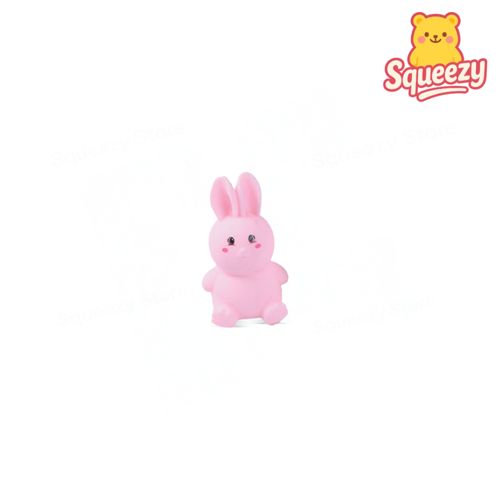 Pink EVA Rabbit soft stress relief toy with long ears and cute smiling face.